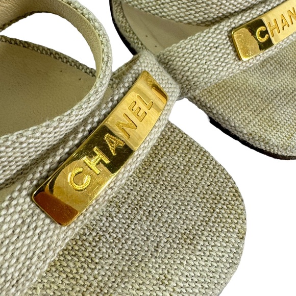 CHANEL Beige Fabric Slingback Strappy Sandals Made in Italy Marked as 37.5-7.5US - Picture 5 of 12